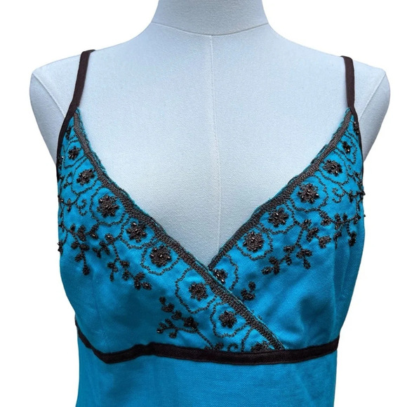 Donna Morgan NWT Blue Linen Beaded Midi Dress Size 12 - Picture 2 of 15